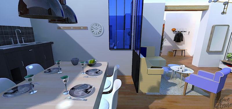 Projection 3D Perspective D'un Espace Bureaux En Appartement Habitable